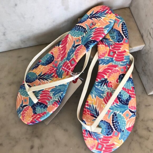 ESPRIT Flip Flops Party Pineapple Print 9 NWT - Picture 2 of 13